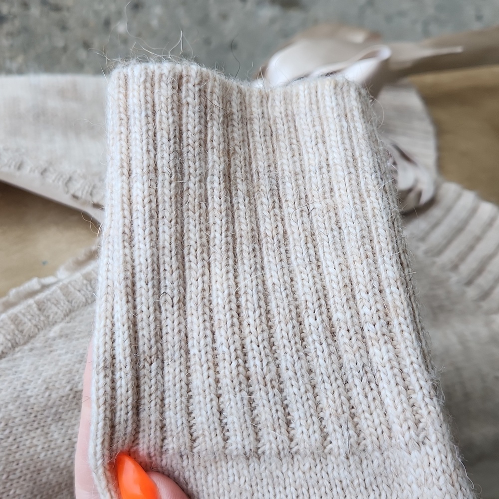 Nougat London Cream V-Neck Sweater with Floral Accent - Picture 5 of 10